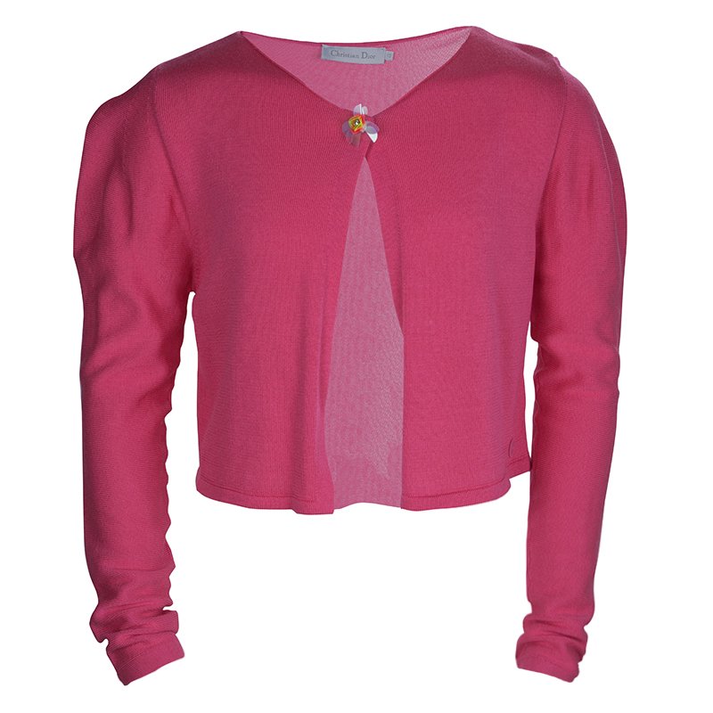 مملوكة مسبقًا Dior Pink Knit Floral Sequin Detail Cardigan 10 Yrs