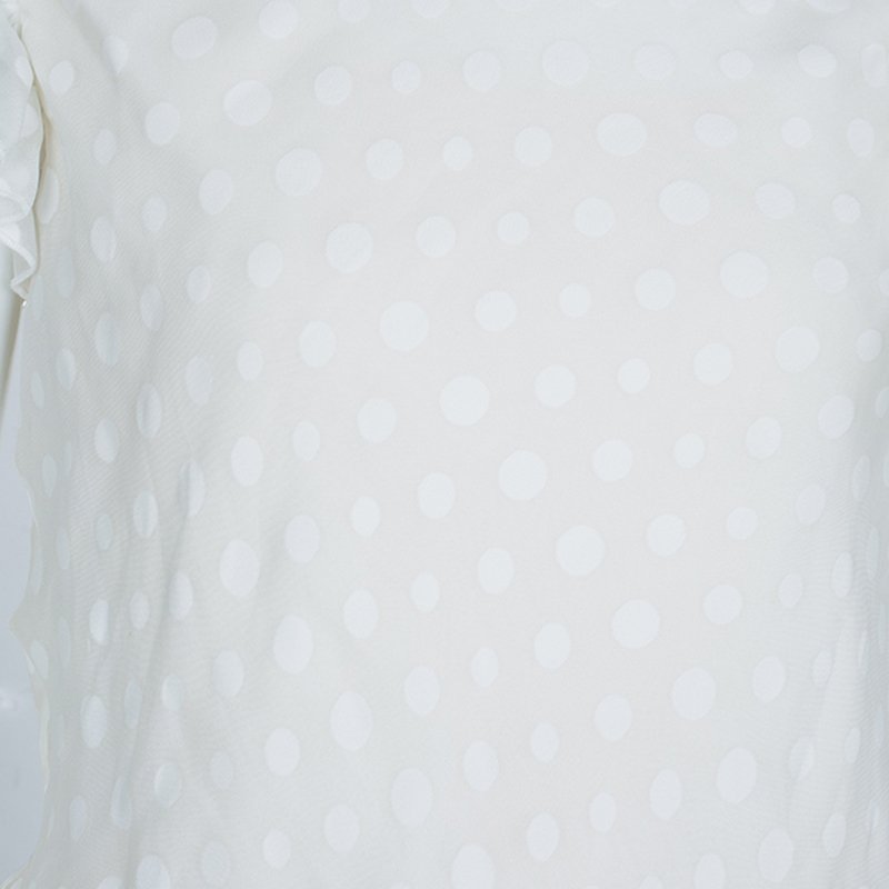 Pre Owned Dior Off White Polka Dot Print Ruffle Detail Top and Dress Set 10 Yrs