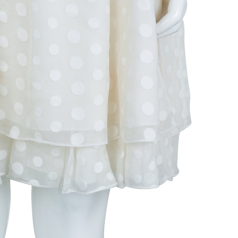 Pre Owned Dior Off White Polka Dot Print Ruffle Detail Top and Dress Set 10 Yrs