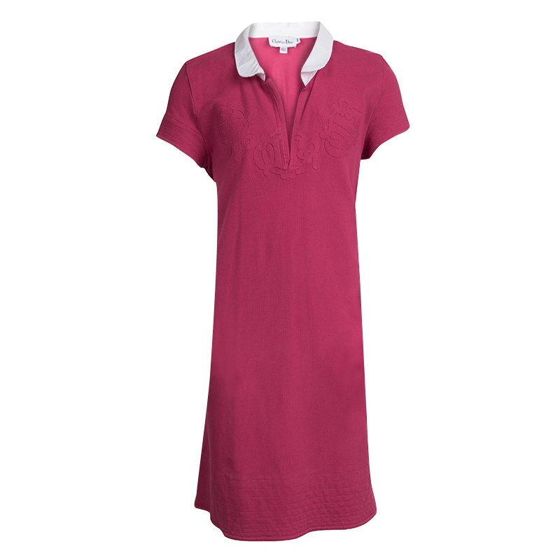 Pre Owned Dior Pink Knit Contrast Collar Polo Dress 10 Yrs
