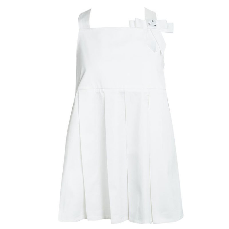 مملوكة مسبقًا Dior White Cotton Bow Detail Pleated Sleeveless Top 12 Yrs