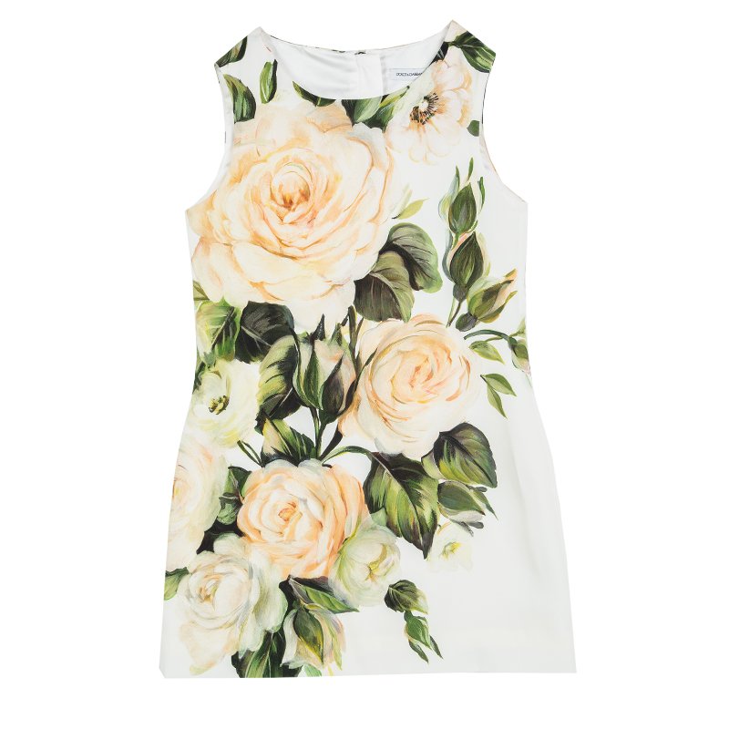 Dolce and Gabbana Off White Floral Printed Silk Sleeveless Dress 6 Yrs