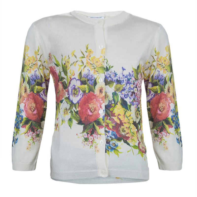 Dolce and Gabbana Cream Floral Print Cardigan 6 Yrs