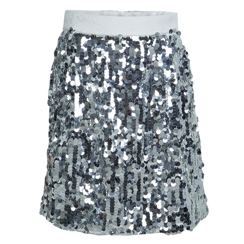 Pre Owned Dolce and Gabbana Silver Sequin Embellished Skirt 9/10 Yrs
