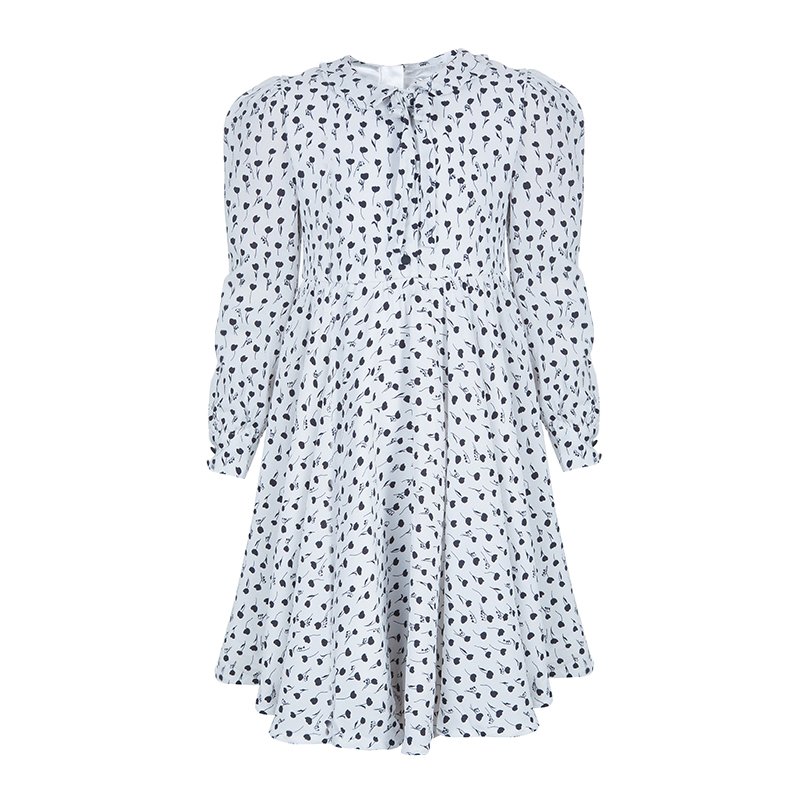 مملوكة مسبقًا Dolce and Gabbana White Printed Peter-Pan Collar Flared Dress 12 Yrs