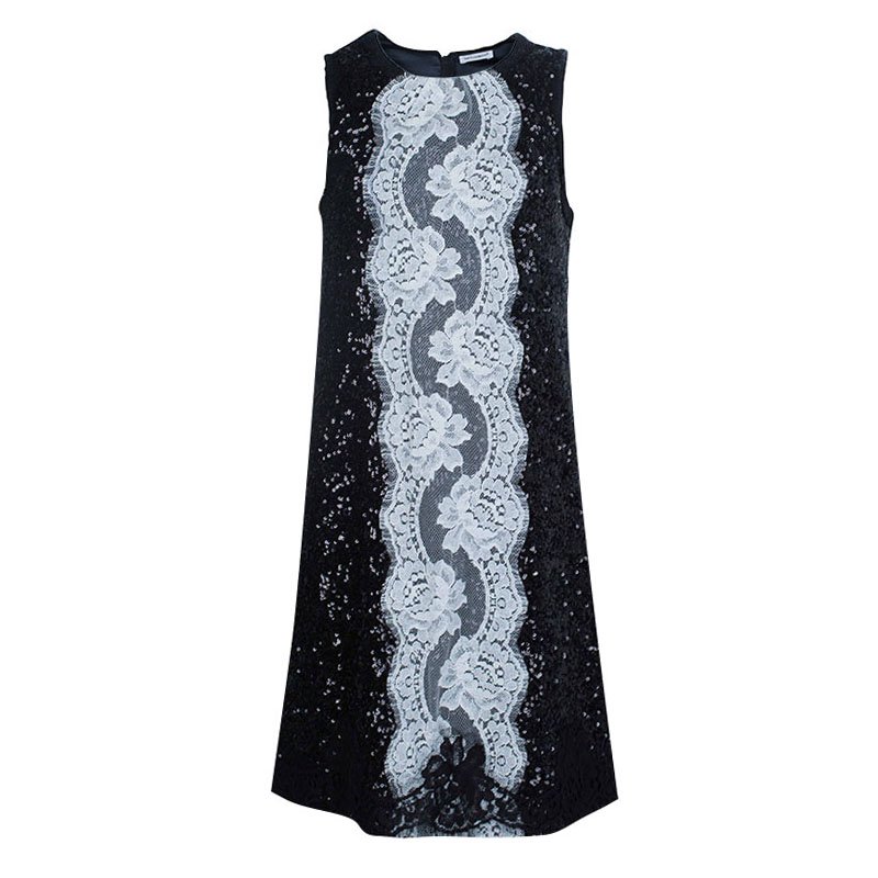 Dolce and Gabbana Black Sequin Embellished Lace Detail Sleeveless Dress 9/10 Yrs