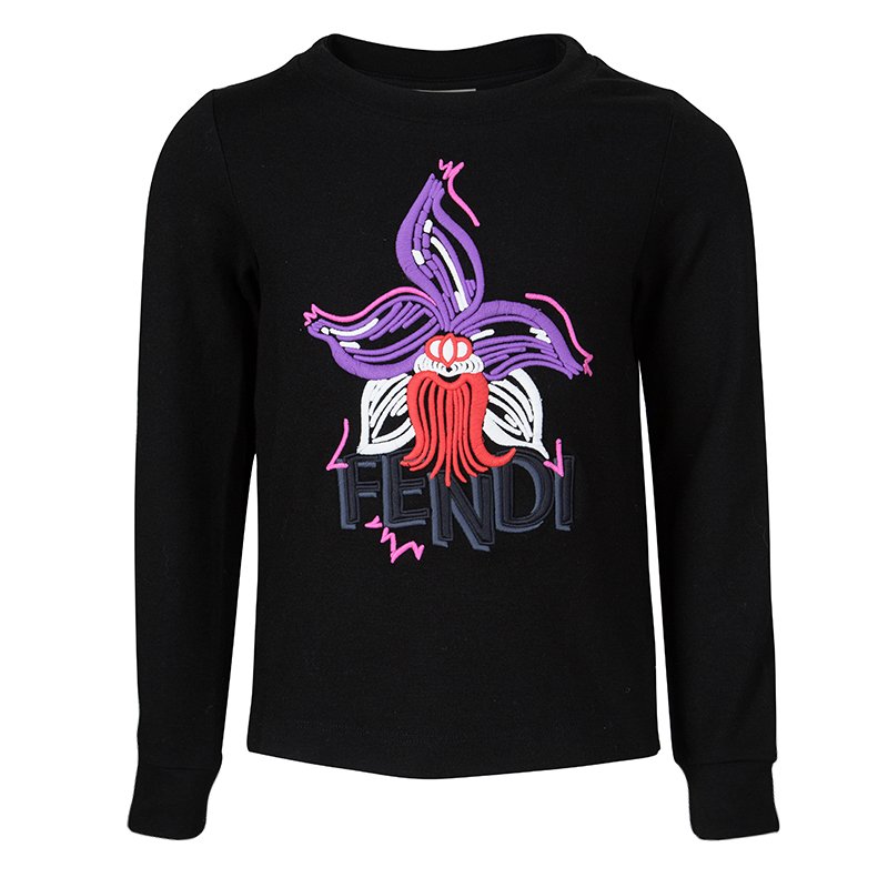 Fendi Black Floral Embroidered Sweatshirt 5Yrs