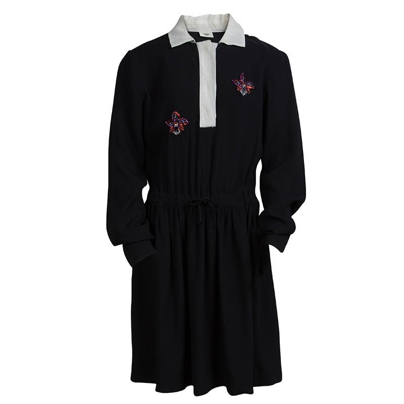 Fendi Black Embellished Long Sleeve Shirt Dress 10 Yrs