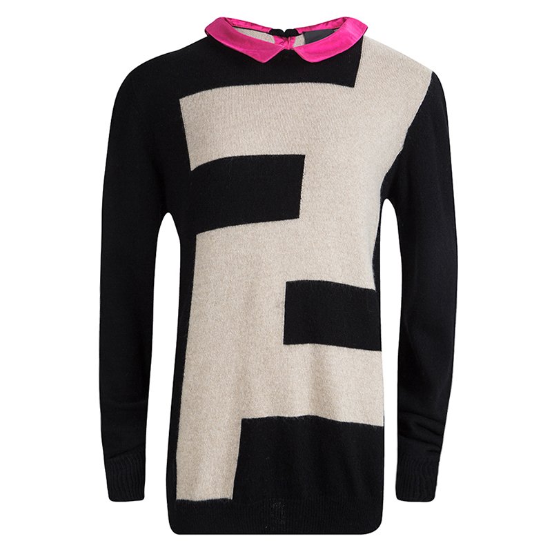Pre Owned Fendi Logo Motif Contrast Collar Detail Sweater 10 Yrs