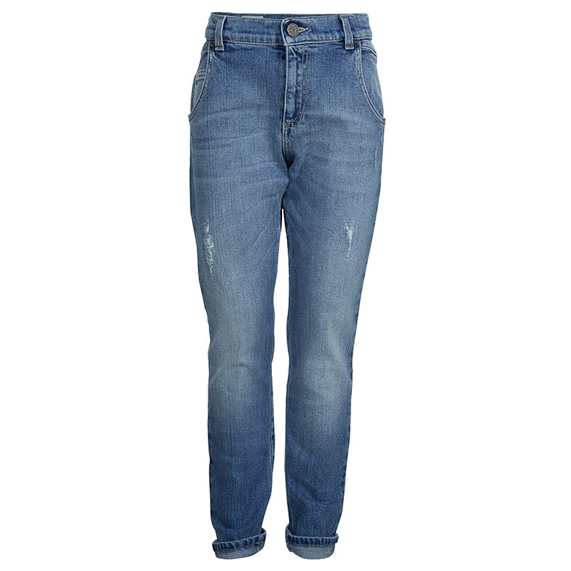 Pre Owned بنطلون جينز سكيني غوتشي أزرق نيلي فاتح بنمط ممزق 8 سنوات