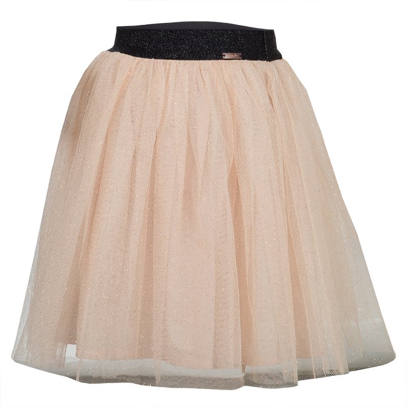 Pre Owned Jean Paul Gaultier Junior Light Pink Glitter Mesh Layered Skirt 6 Yrs