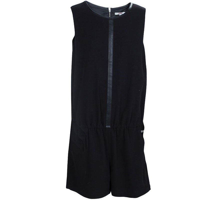 Pre Owned Gaultier Junior Black Leather Trim Detail Sleeveless Romper 10 Yrs