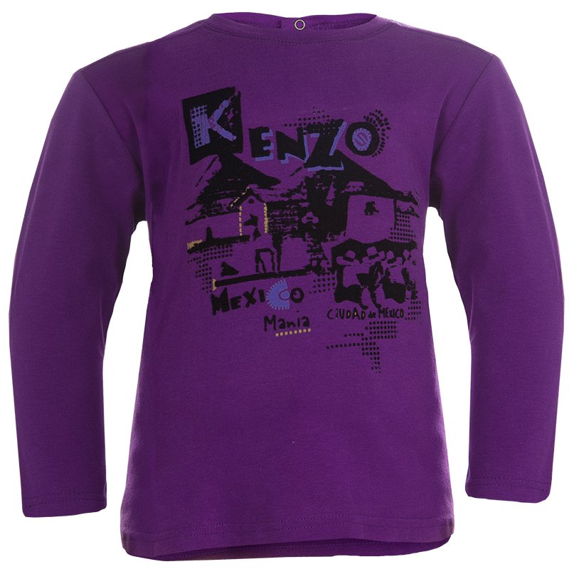 Kenzo Kids Purple Flock Printed Long Sleeve T Shirt 2 Yrs