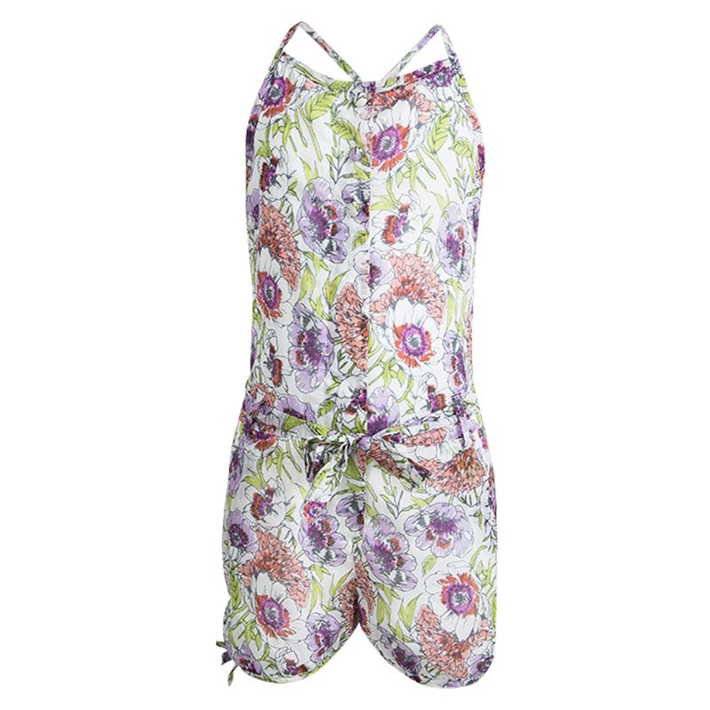 Pre Owned Kenzo Kids Multicolor Floral Printed Cotton Belted Playsuit 6 Yrs