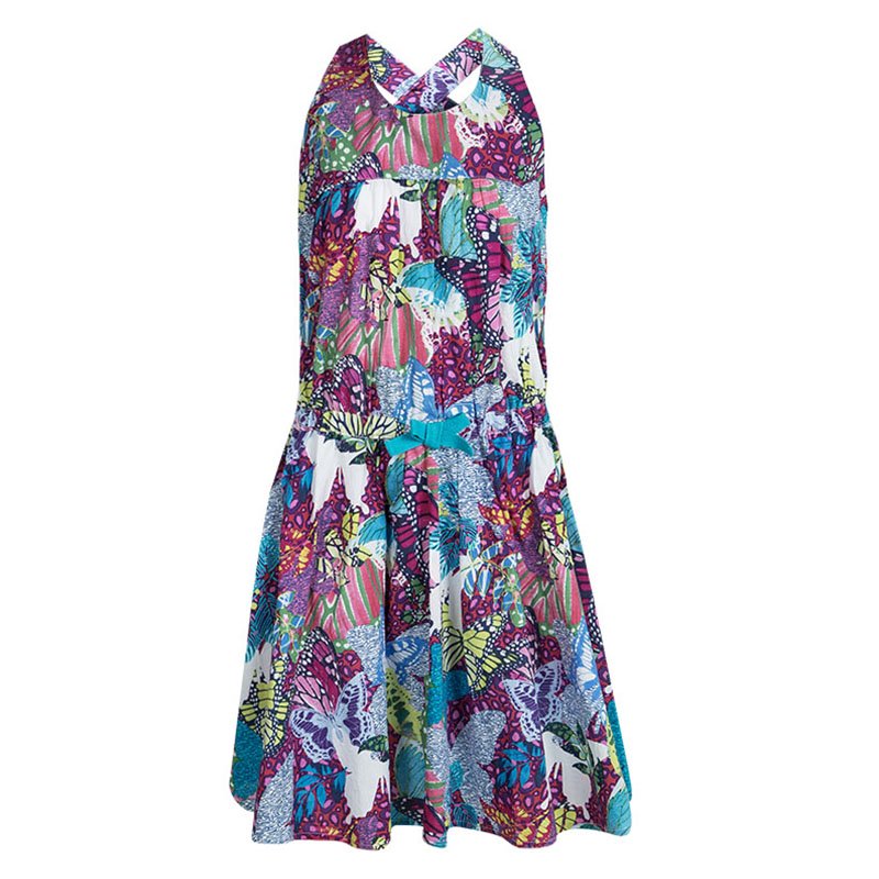 Pre Owned Kenzo Kids Multicolor Printed Sleeveless Electric Jungle Dress 12 Yrs