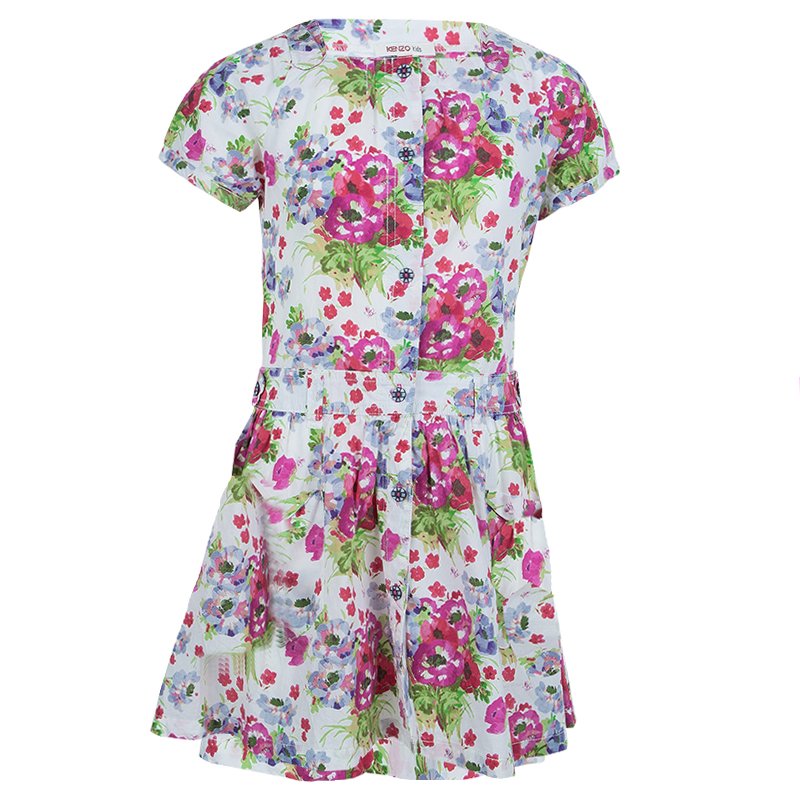 Pre Owned فستان كينزو كيدز بأزرار أمامية وأكمام قصيرة بطباعة ورود 8 سنوات