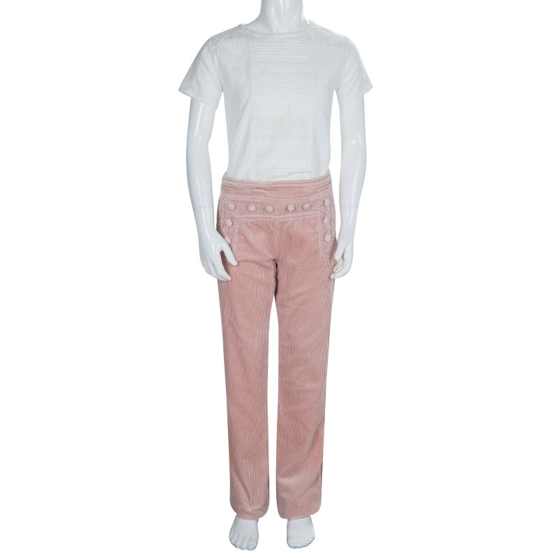 Pre Owned Little Marc Jacobs Pink Corduroy Sailor Pants 10 Yrs
