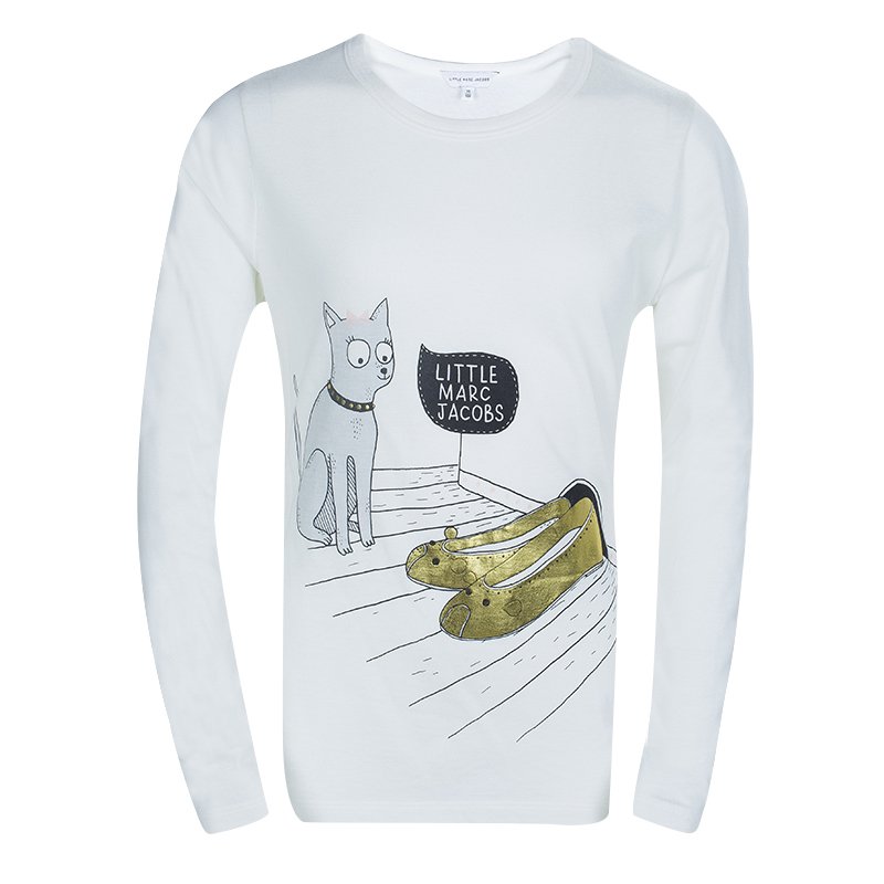 مملوكة مسبقًا Little Marc Jacobs White Jersey Printed Long Sleeve T-Shirt 10 Yrs