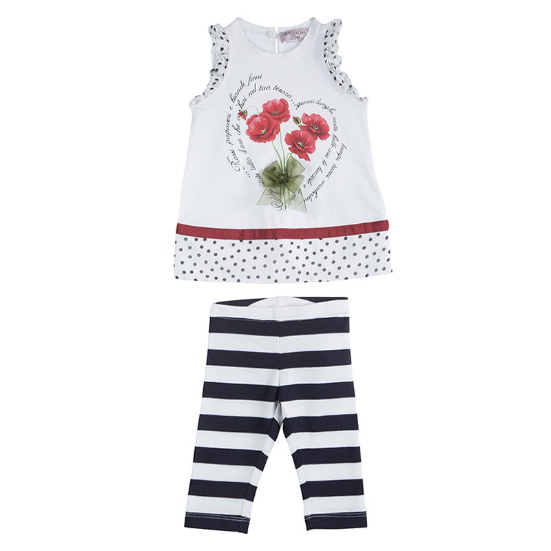 Monnalisa Bebe White Printed Jersey Tunic and Leggings Set 6 Months