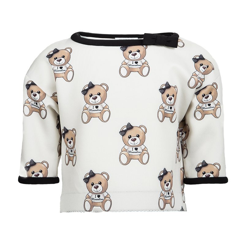 Monnalisa Cream Knit Teddy Bear Print Top 4 Yrs 
