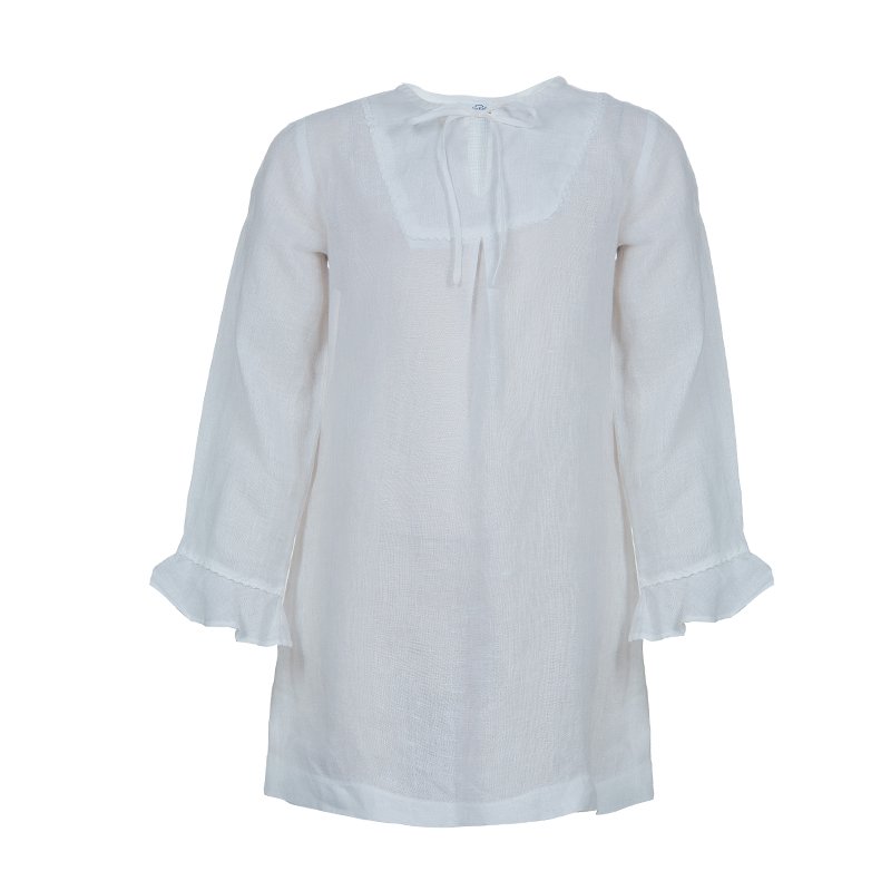 white linen long sleeve dress