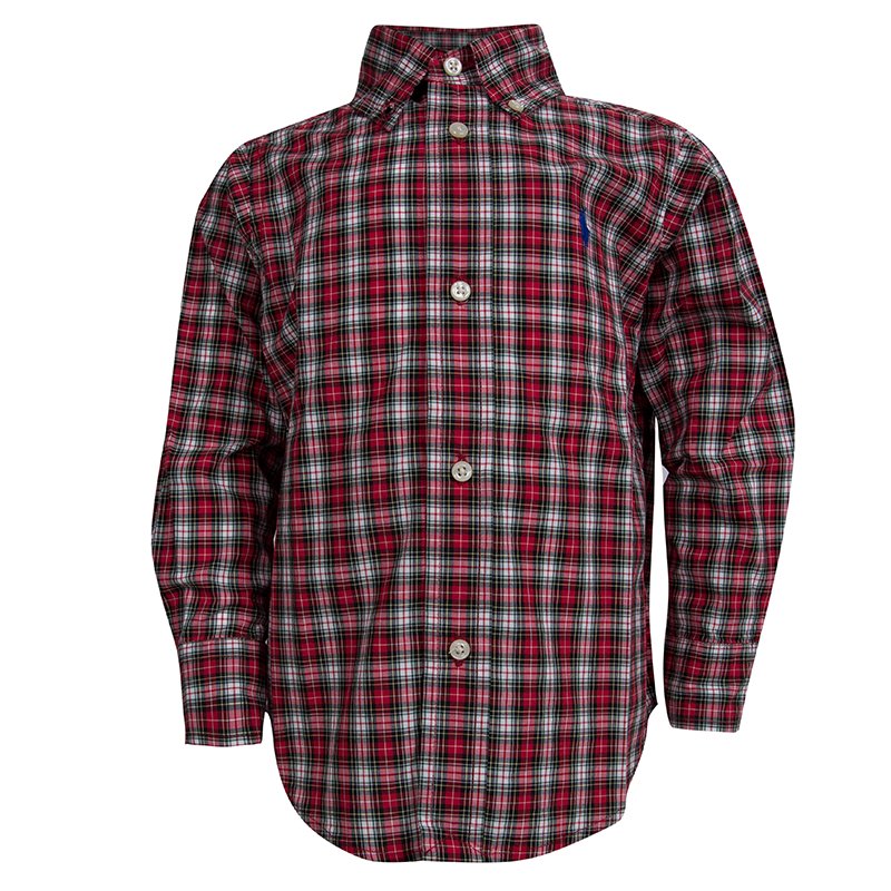 Pre Owned قميص رالف لورين قطن أحمر كاروهات بأكمام طويلة وأزرار أمامية سنتان