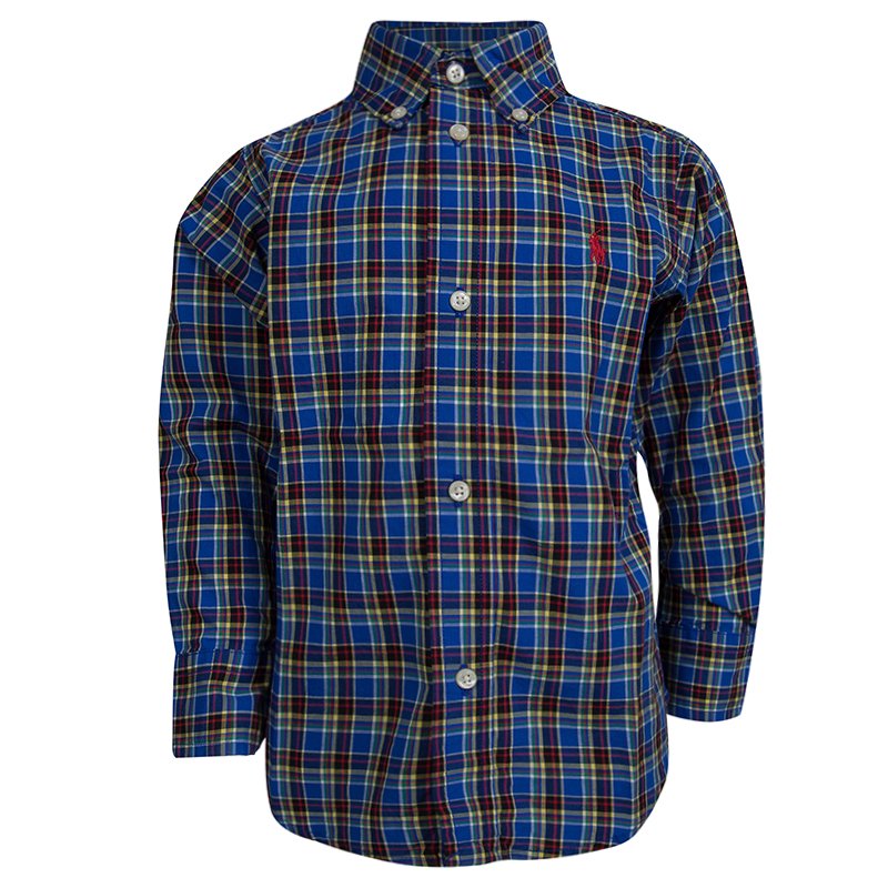 مملوكة مسبقًا قميص رالف لورين قطن أزرق كاروهات بأكمام طويلة وأزرار أم امية سنتان