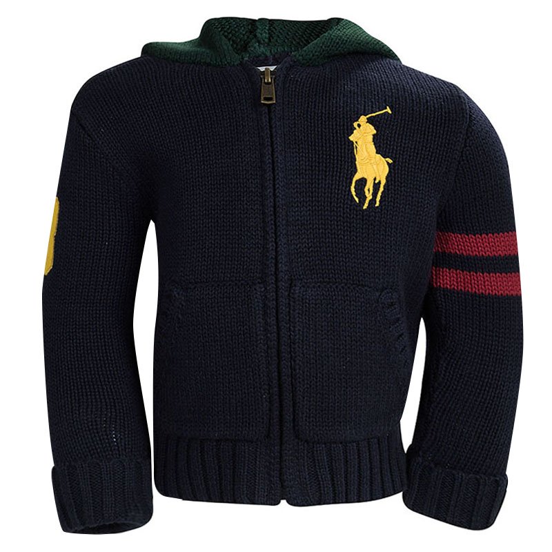 مملوكة مسبقًا Ralph Lauren Navy Blue Knit Zip Front Jacket 12 Months