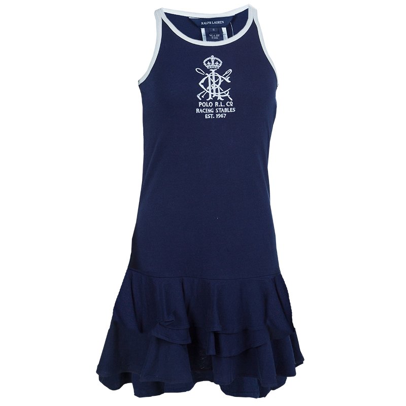 Pre Owned Ralph Lauren Navy Blue Jersey Sleeveless Ruffle Bottom Dress 6 Yrs