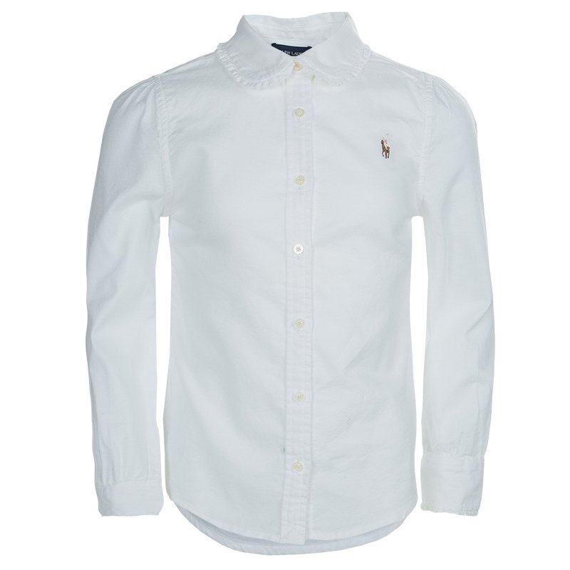 Pre Owned Ralph Lauren White Peter Pan Collar Long Sleeve Buttondown Cotton Shirt 6 Yrs