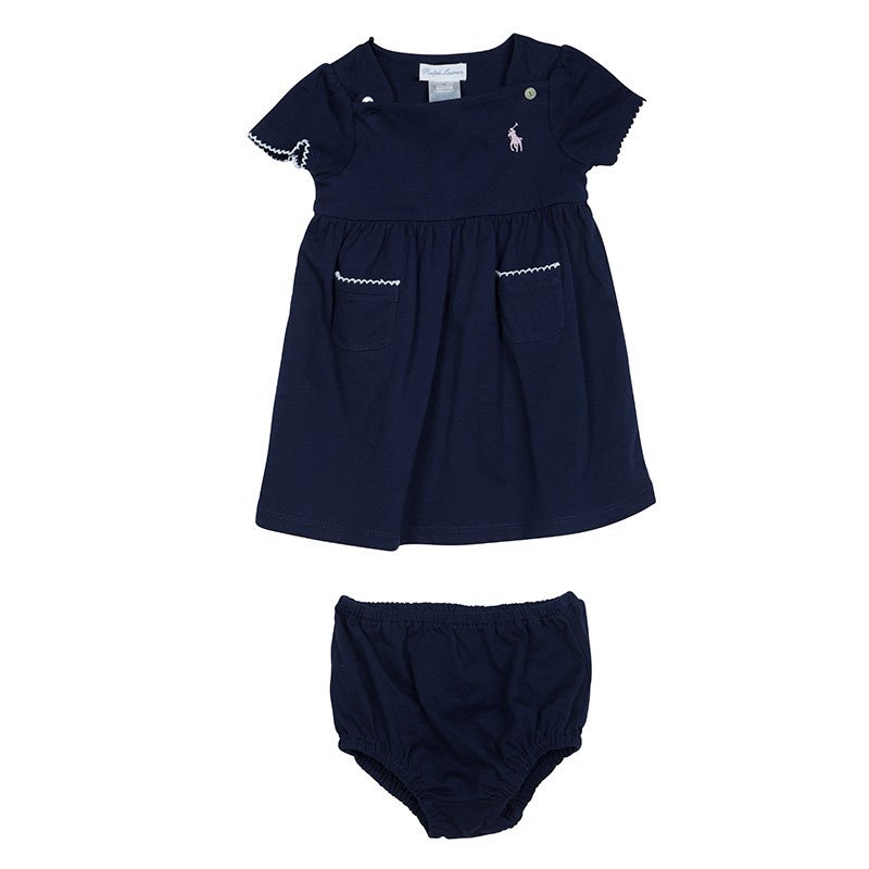 Pre Owned Ralph Lauren Navy Blue Knit Dress And Bloomer Set 6 Months