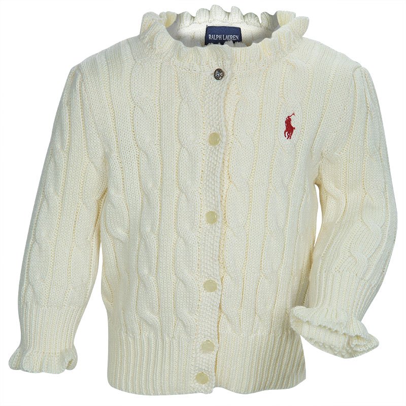 Pre Owned Ralph Lauren Off-White Cable Knit Cardigan 9 Months