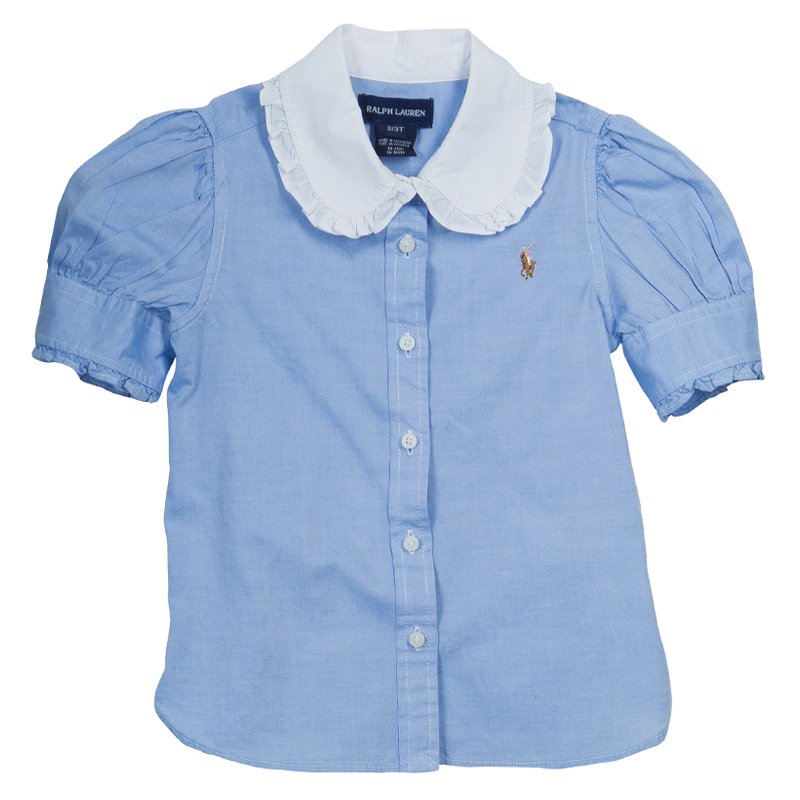 Pre Owned قميص رالف لورين أزرق بأكمام منفوخة وأزرار أمامية 3 سنوات