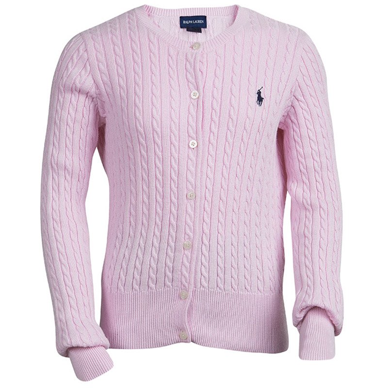 Pre Owned كارديغان رالف لورين تريكو وردي بأزرار أمامية 8 - 10 سنوات