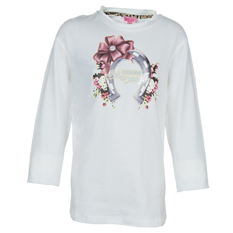 Roberto Cavalli Angels White Horseshoe Graphic Long Sleeve T-shirt 10 Yrs