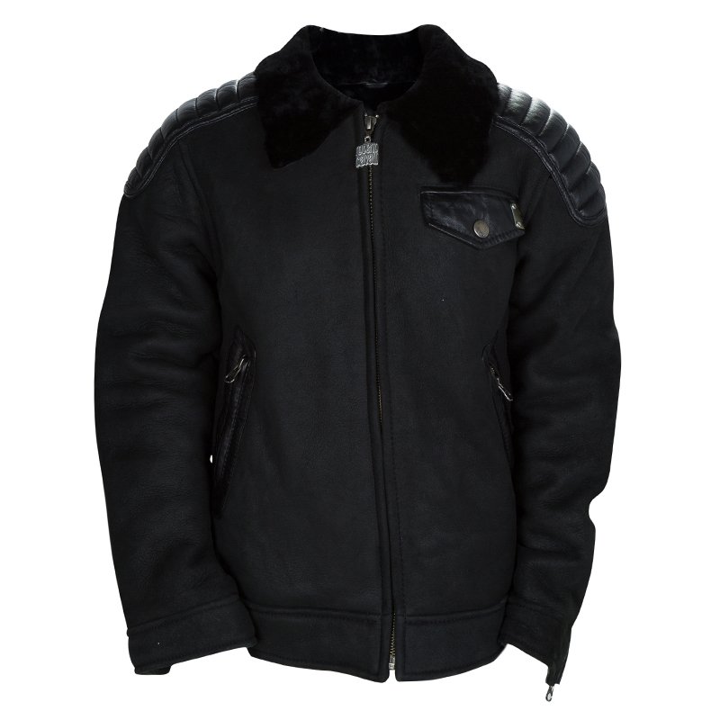 Roberto Cavalli Devils Black Leather Quilted Patch Detail Fur Lined Jacket 10 Yrs