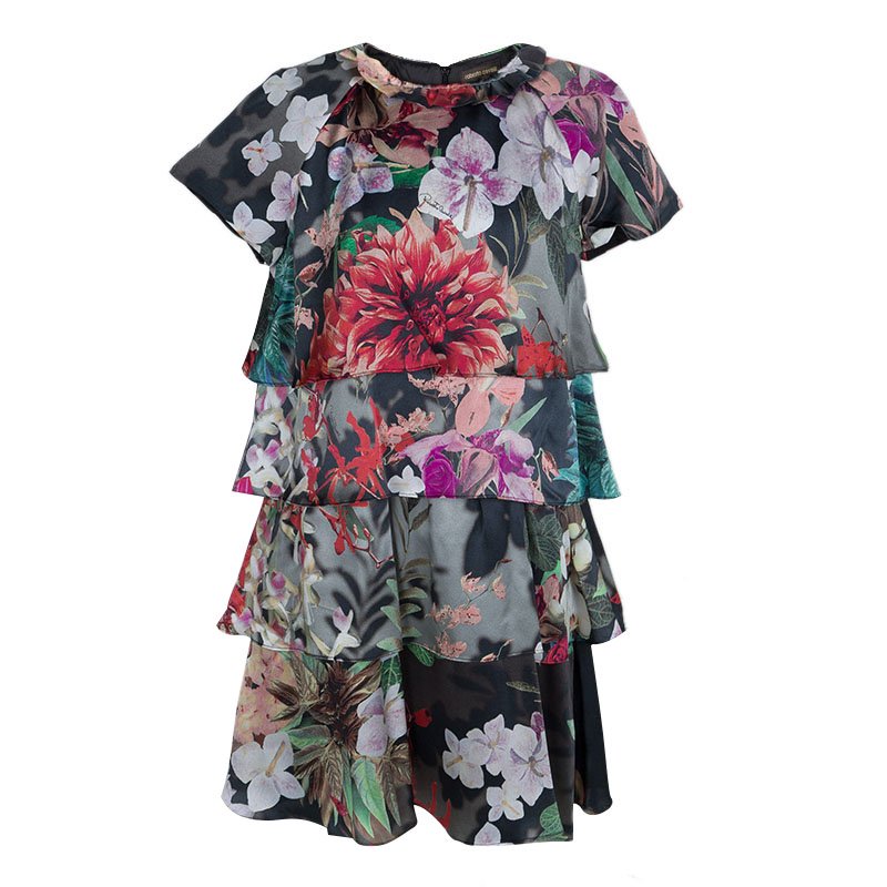 Pre Owned فستان روبرتو كافالي حرير مورد متعدد الألوان بطبقات 8 سنوات