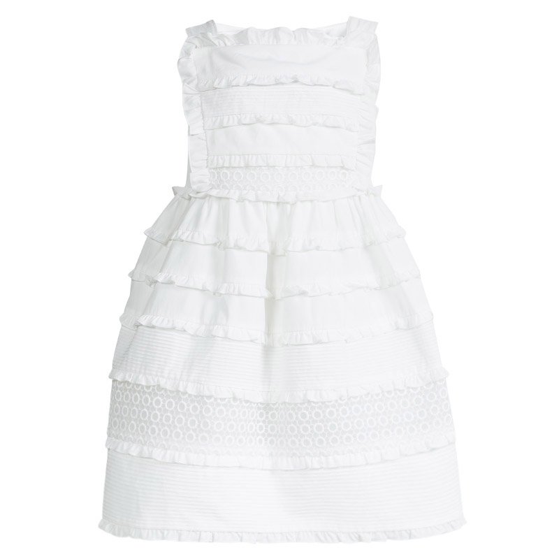 Simonetta White Cotton Lace Trim Ruffle Detail Dress 2 Yrs