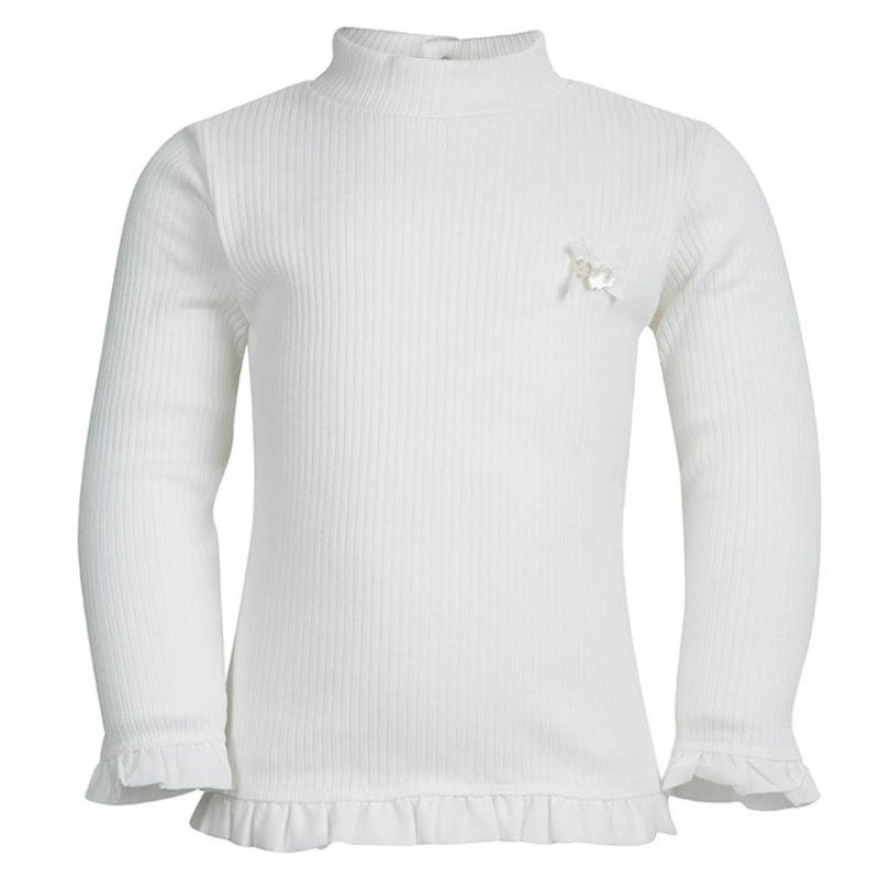 Tartine et Chocolat White Ribbed Cotton Ruffle Trim Top 2 Yrs