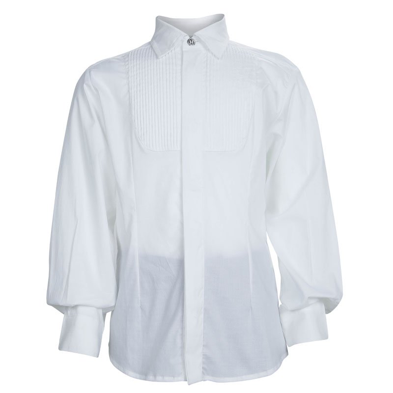 مملوكة مسبقًا Young Versace White Pintucked Yoke Detail Button Front Shirt 6 Yrs