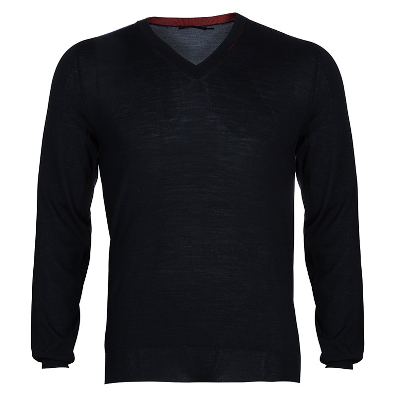Pre Owned Alexander McQueen Black Knit V-Neck Sweater L