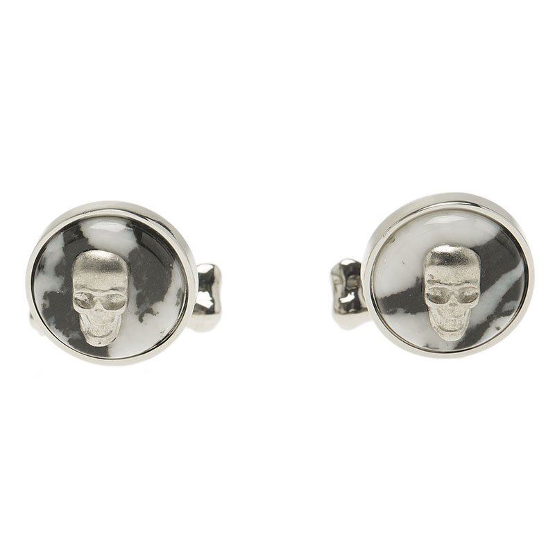 Alexander McQueen Skull & Bone Agate Silver Tone Cufflinks