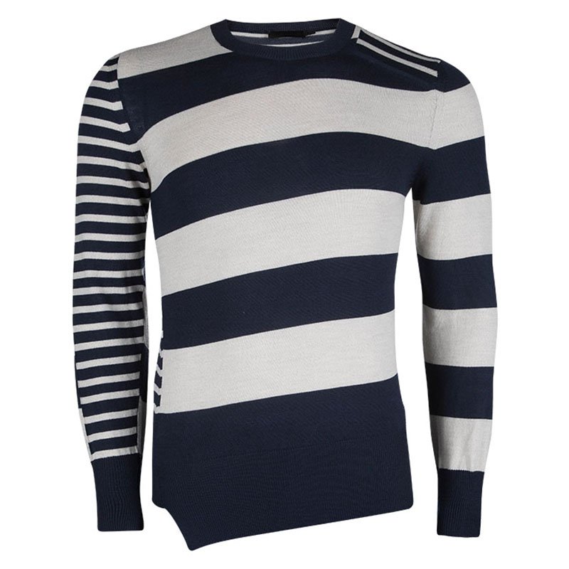 Pre Owned Alexander McQueen Striped Wool Crew Neck Sweater S