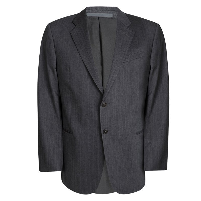 Armani Collezioni Grey Herringbone Wool Regular Fit Blazer XXL Armani ...