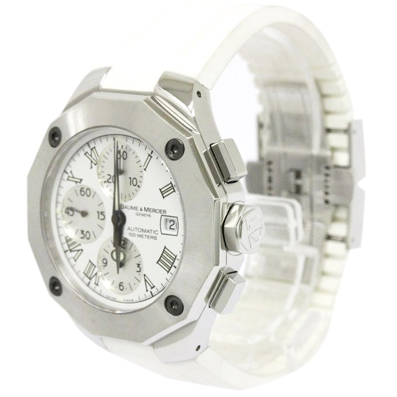 Pre Owned Baume & Mercier White Stainless Steel Riviera Men's Wristwatch 43MM