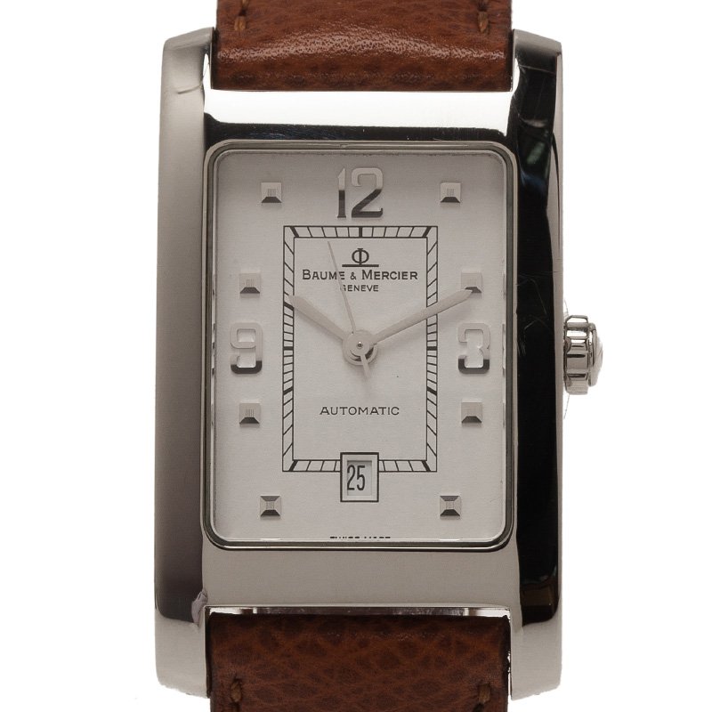 Pre Owned Baume & Mercier White Stainless Steel Hampton Men's Wristwatch 25MM