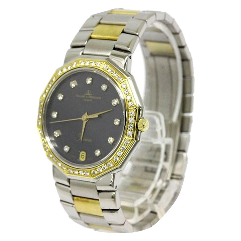 Baume & Mercier Black 18K Yellow Gold and Stainless Steel Diamond Riviera Men's Wristwatch 34MM