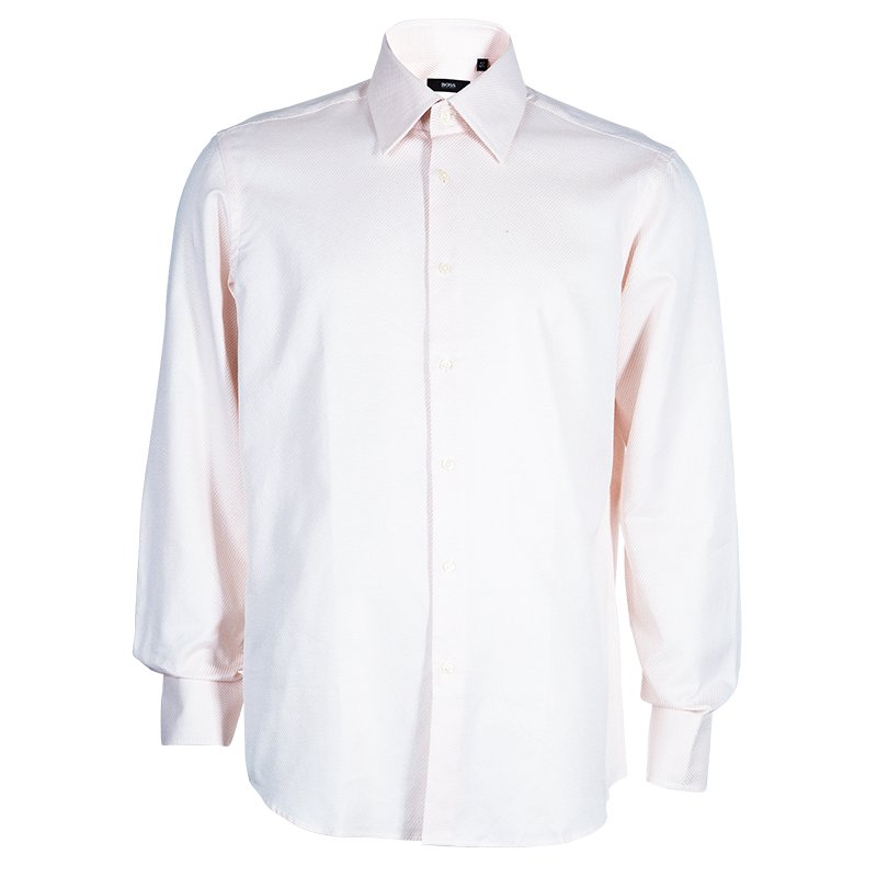 مملوكة مسبقًا Boss By Hugo Boss Men's Pink Fitted Shirt L