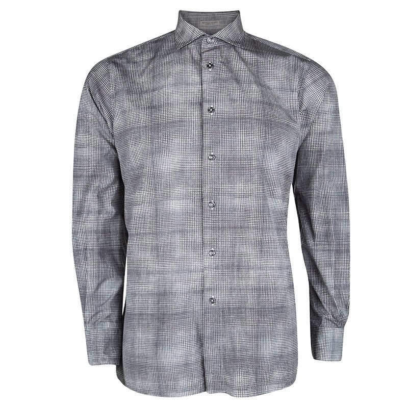 Bottega Veneta Grey Printed Cotton Long Sleeve Button Front Shirt L