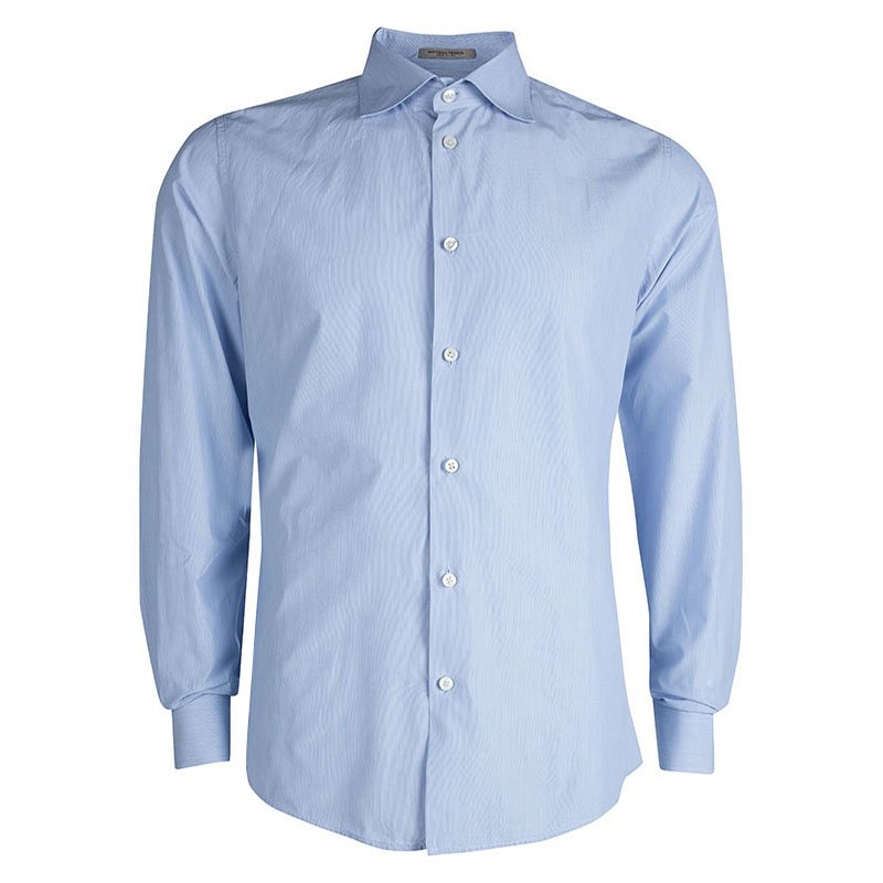 Bottega Veneta Blue Long Sleeve Button Front Cotton Shirt L